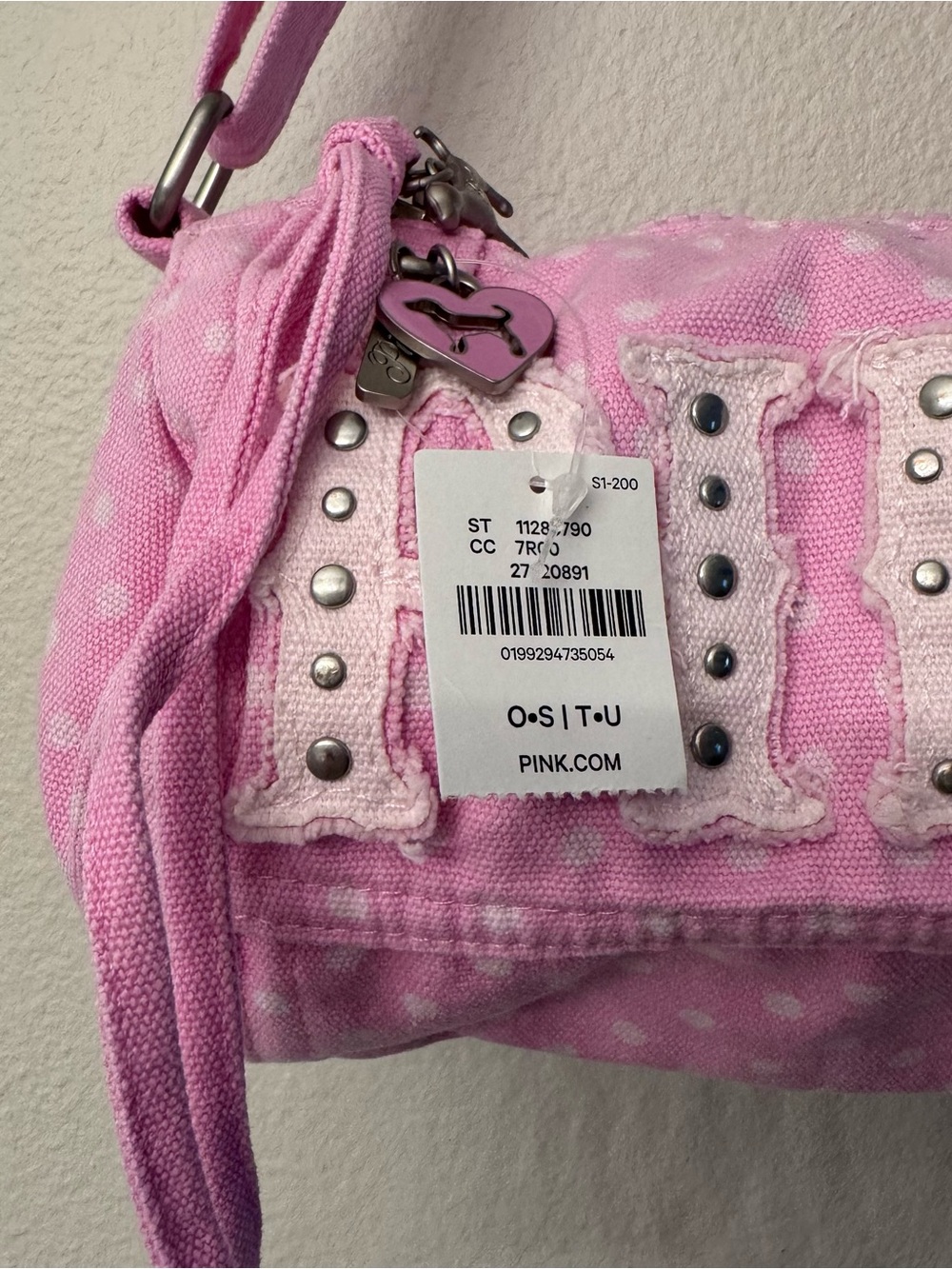 PINK Victoria's Secret Pink Polka Dot Canvas Rolled Duffle Shoulder Bag NWT - Picture 3 of 3